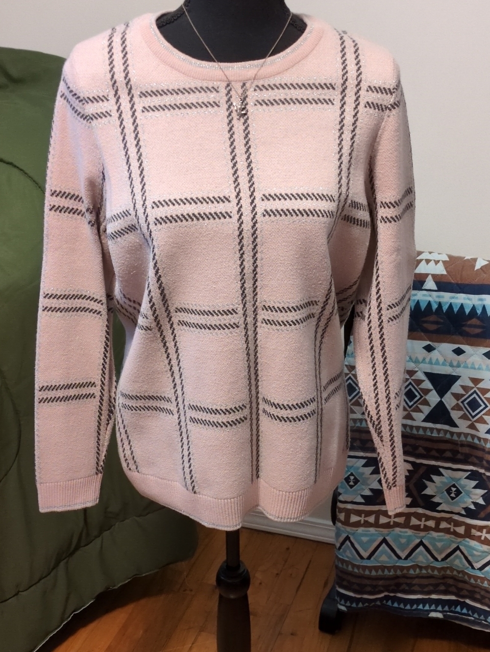 Charter Club Pink Plaid Crewneck Sweater